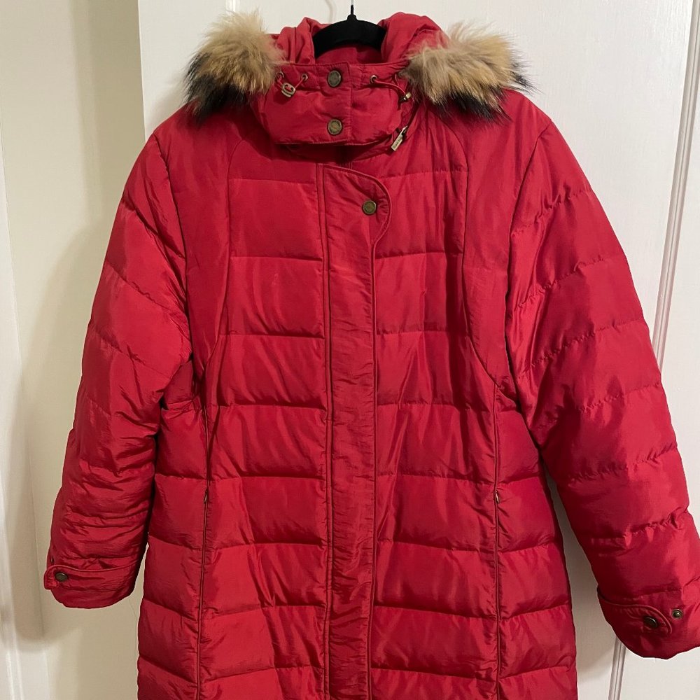 Calvin Klein Red Duck Down Long Puffer Parka
